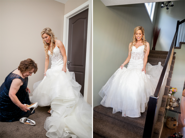Amanda getting dressed with help from her mom before the wedding ceremony