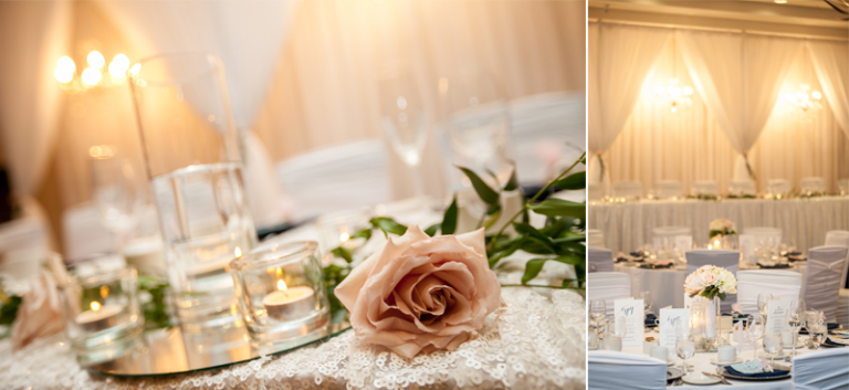 wedding reception decor with pink roses