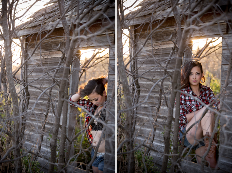 Courtney Outdoor Abandoned Boudoir Session, sun streaming in through abandoned building