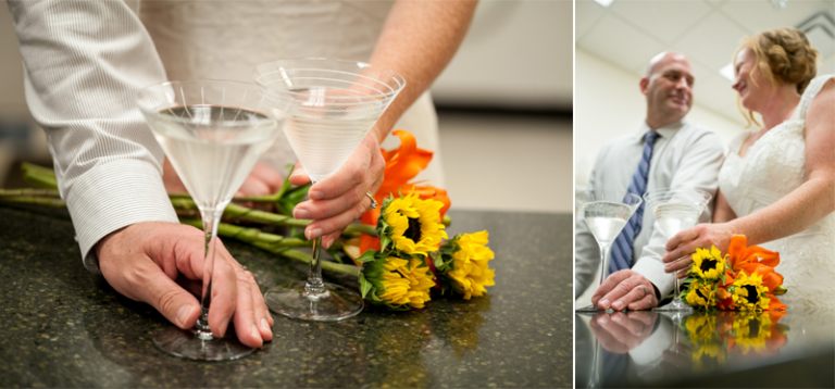 Martini glasses flowers rings detail wedding photography