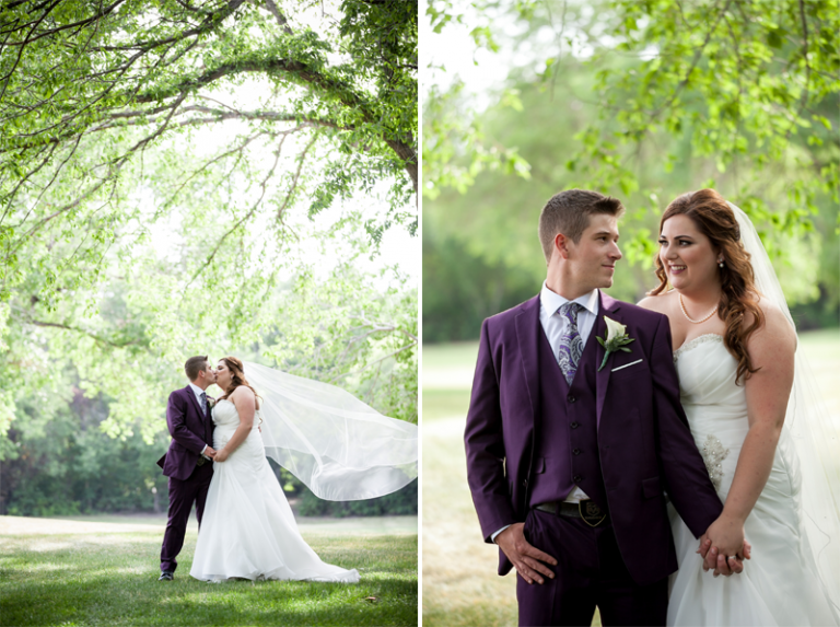 Bride and groom veil portrait