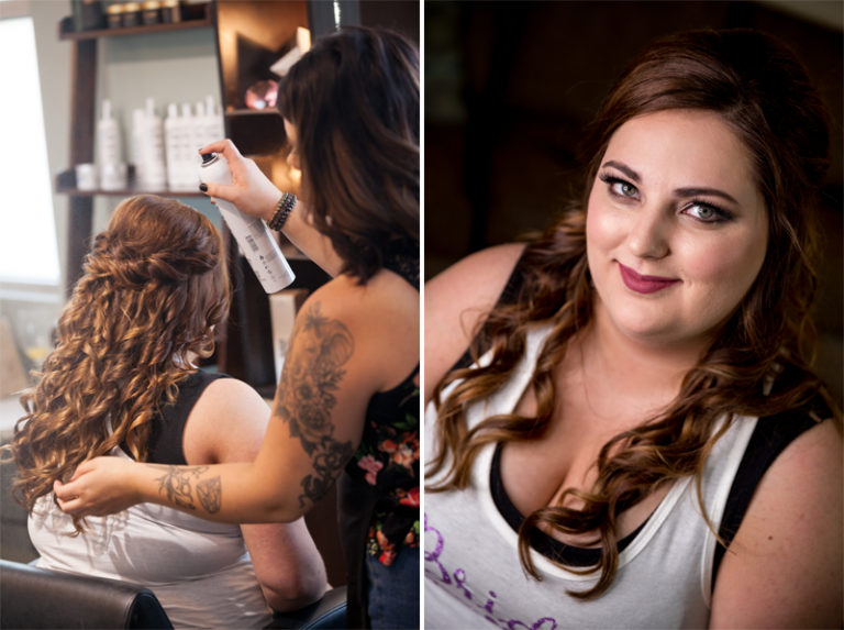 Bride in makeup chair wedding prep photos