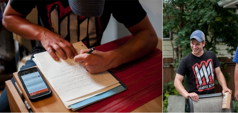 Groom writing vows wedding prep photos