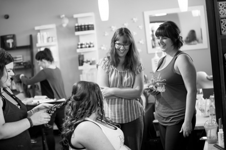 Bridal party laughing wedding prep photos