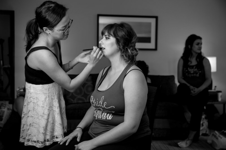 Bridesmaid makeup wedding prep photos