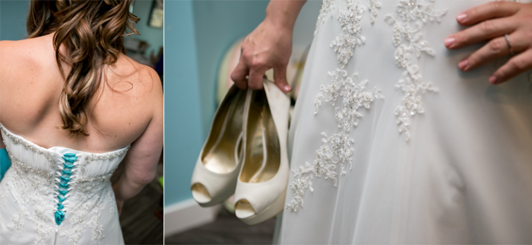 Bride getting dress done up