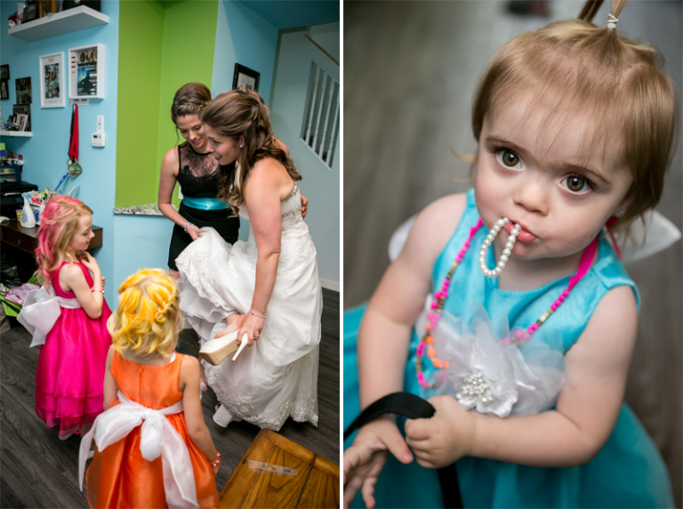 bride and daughter getting ready