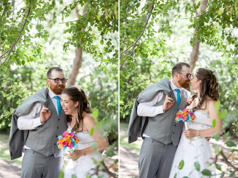 bride and groom portrait in park