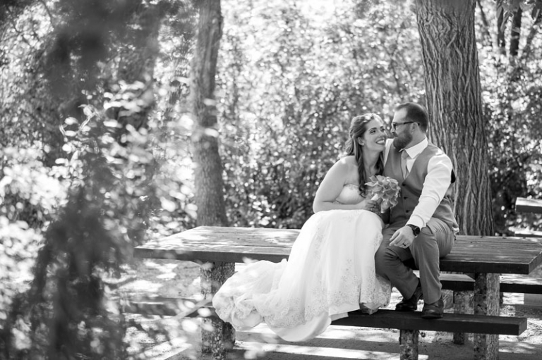 bride and groom black and white portrait
