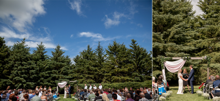 backyard ceremony with blue skies
