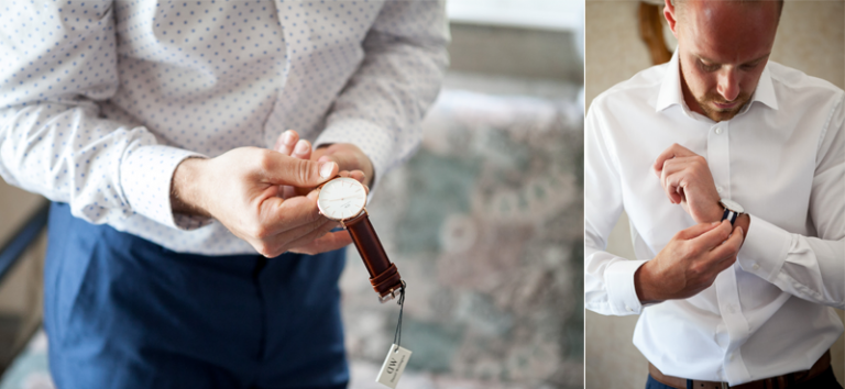 groom putting on watch