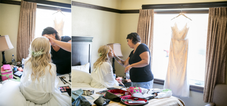 Bride getting makeup done
