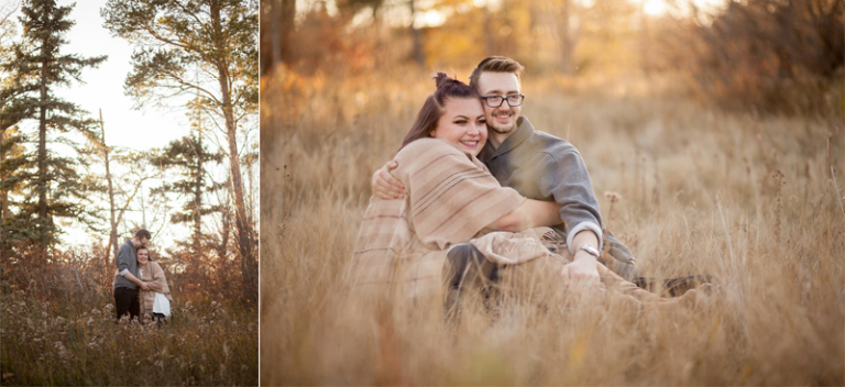 Couple sitting in grass for engagement photo by Collin Stumpf Photography in Regina, Saskatchewan