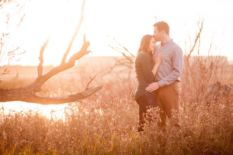 Couple kissing at sunset in Regina, SK