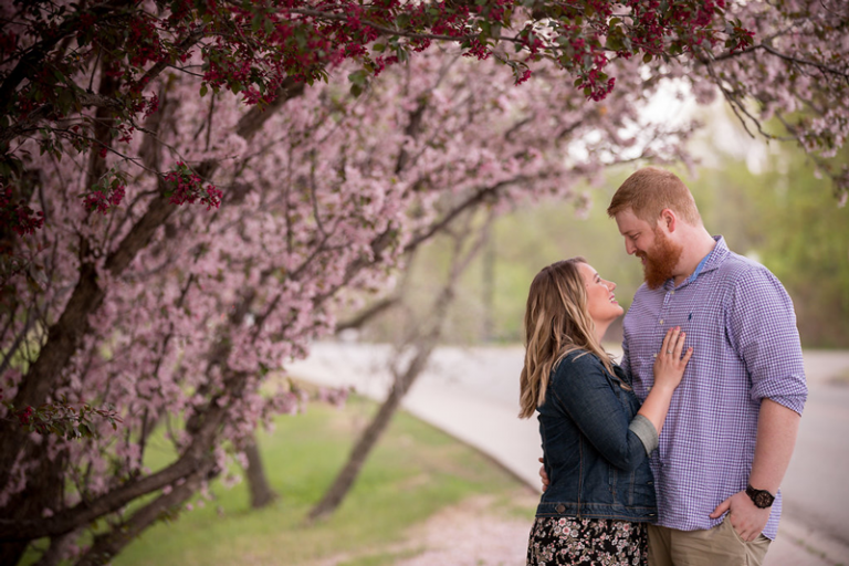 Spring Engagment Session with blooming trees