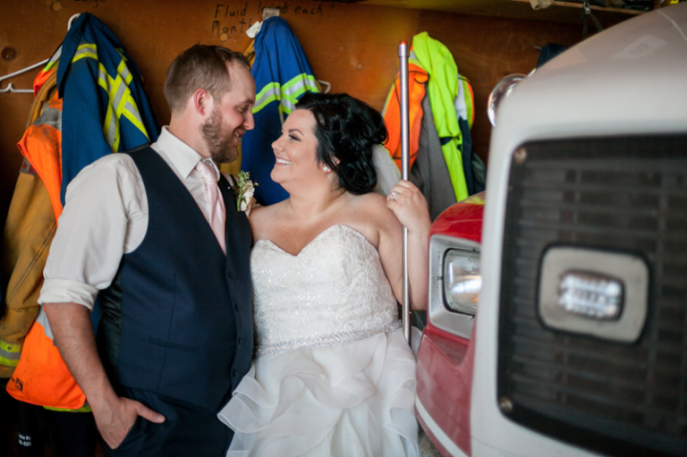 Bride and Groom with fire truck