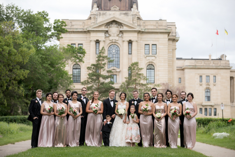 Bridal Party in front of Regina Legislature building