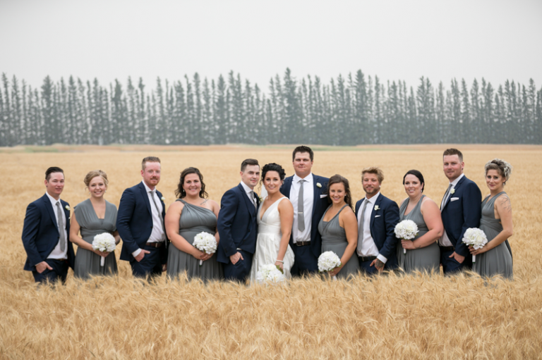 Saskatchewan wheat field wedding party photo